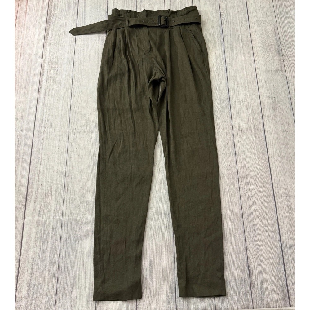 Burberry London Olive Linen Blend Pants Belted High Waist Womens Size US 4